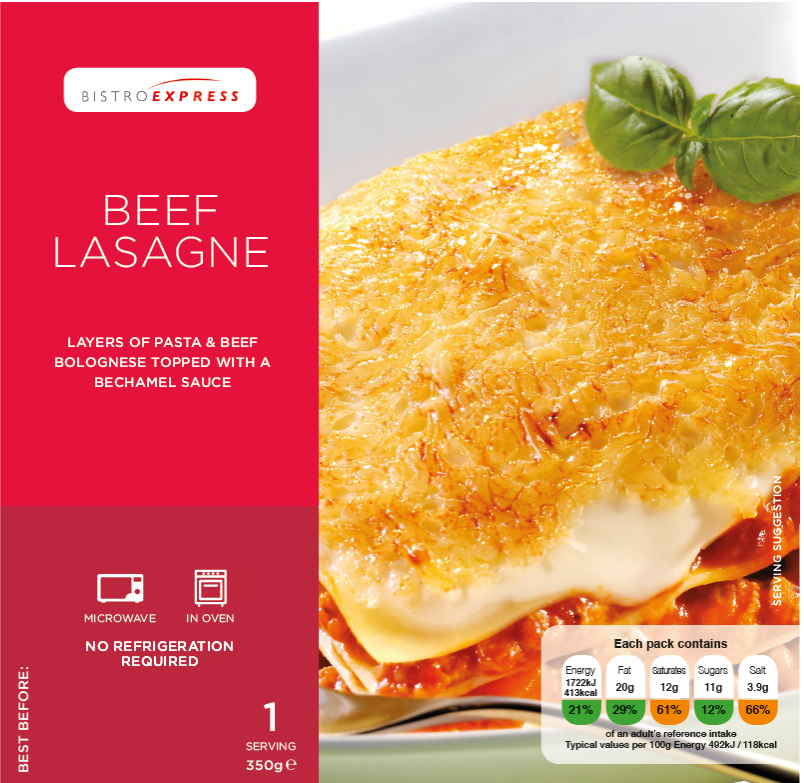 Bistro Express Beef Lasagne 350g x 6 | Enterprise Brands